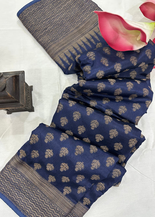 Blue Khicha Silk Saree