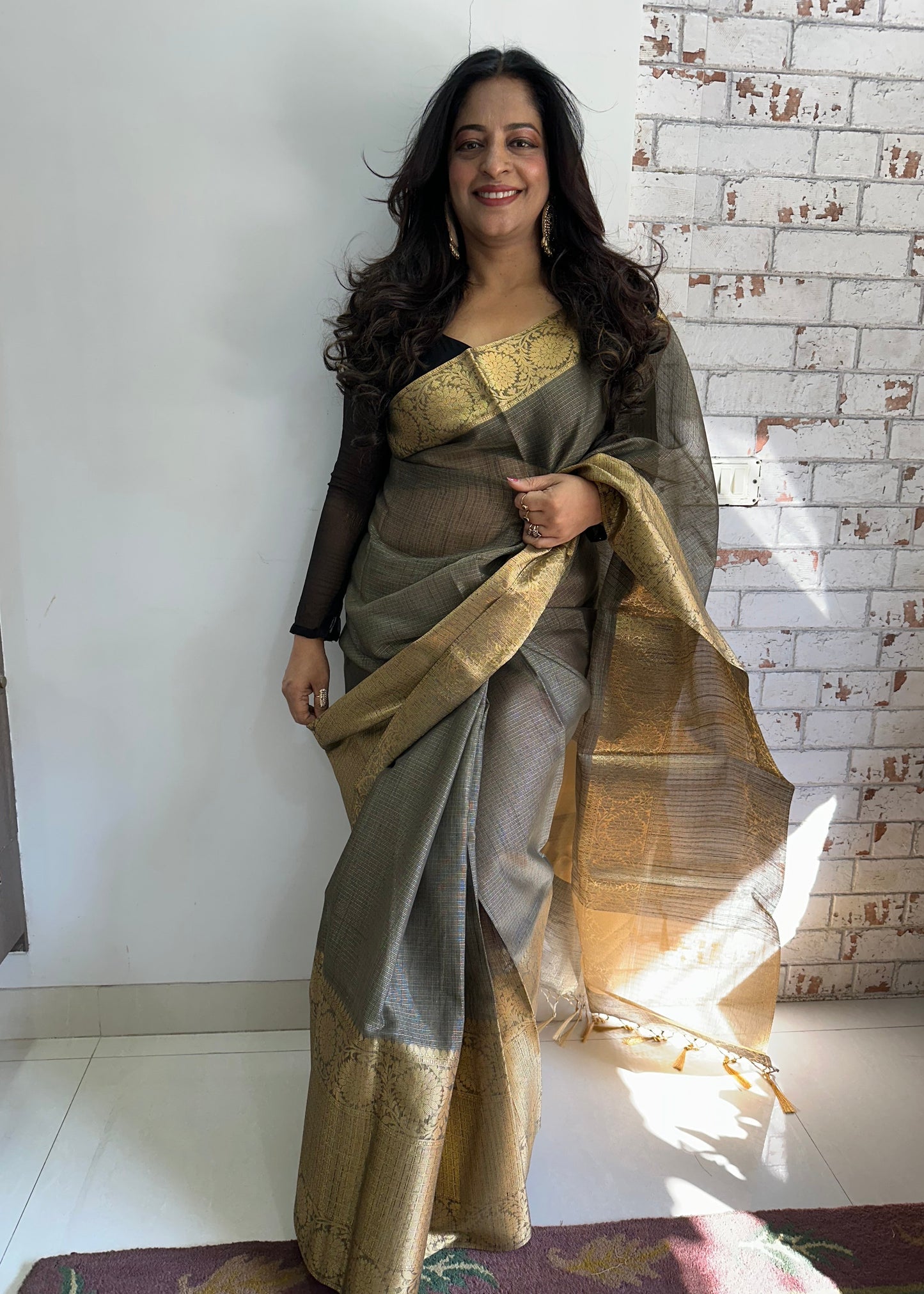 Black and Gold Tissue Silk Saree