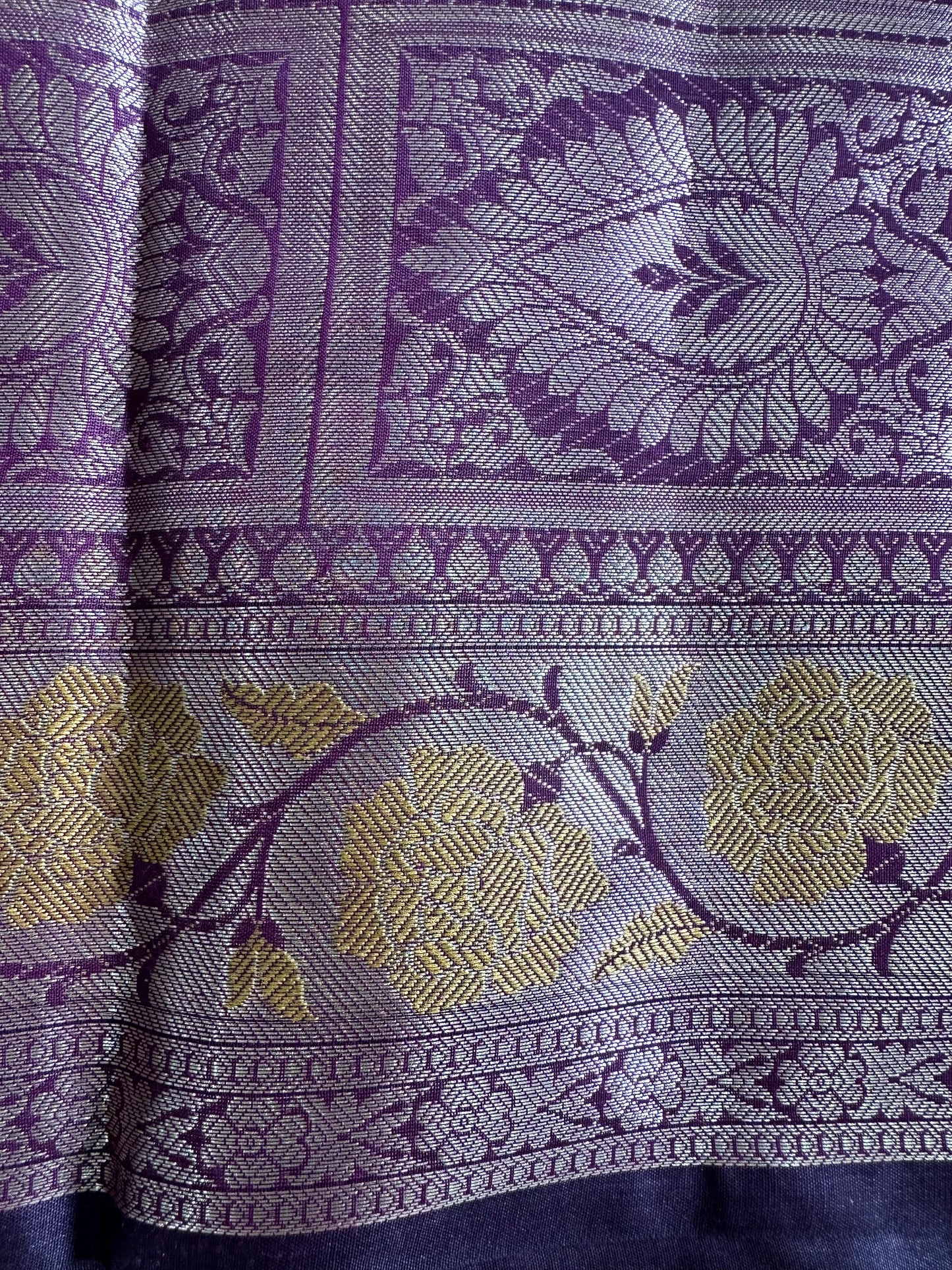 Purple Cotton Saree With Gold Zari