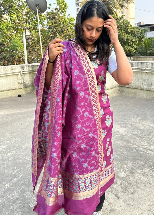 Purple Banarasi Cotton Suit Set