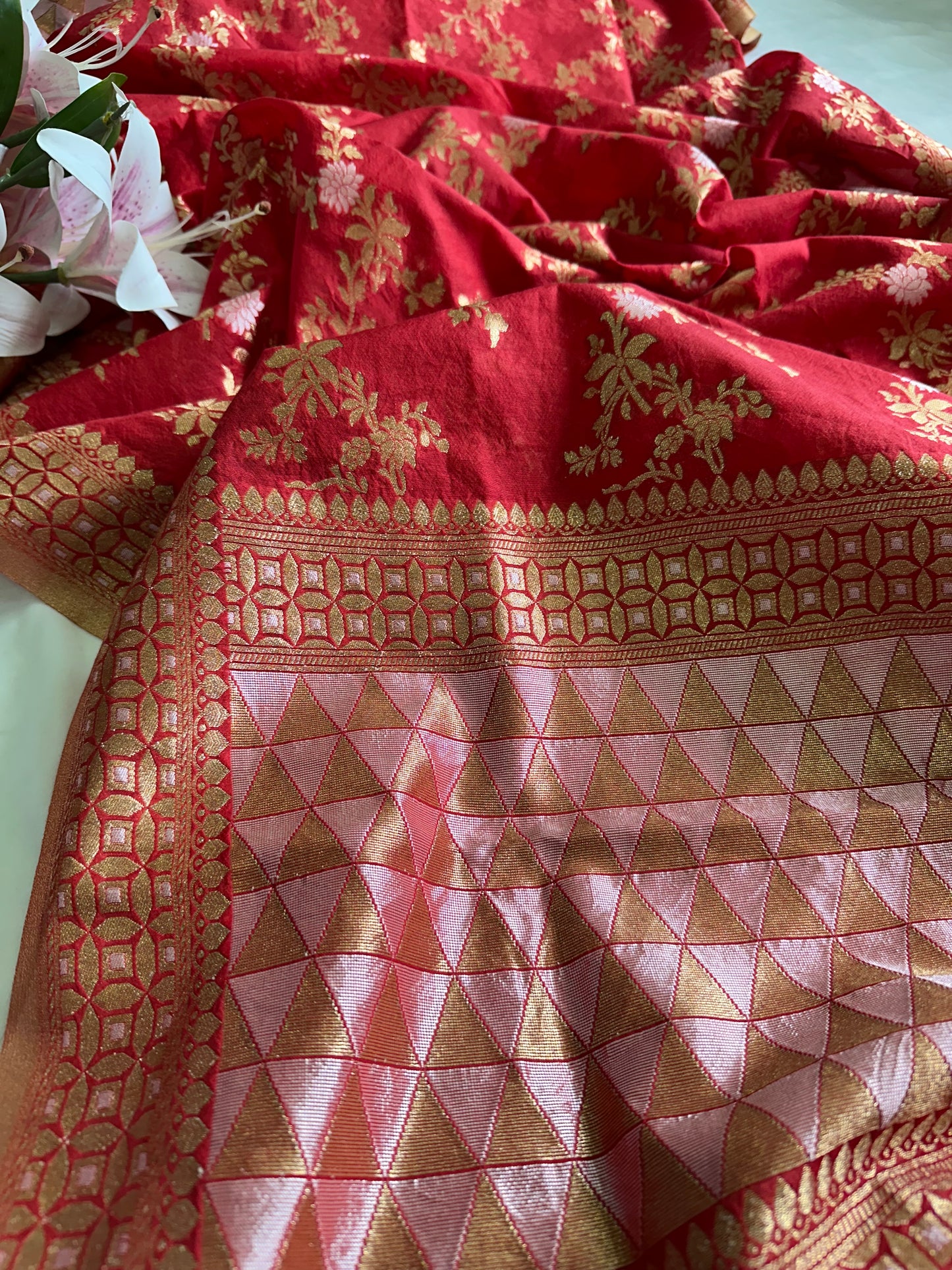 Red Banarasi Dupatta with Gold Zari