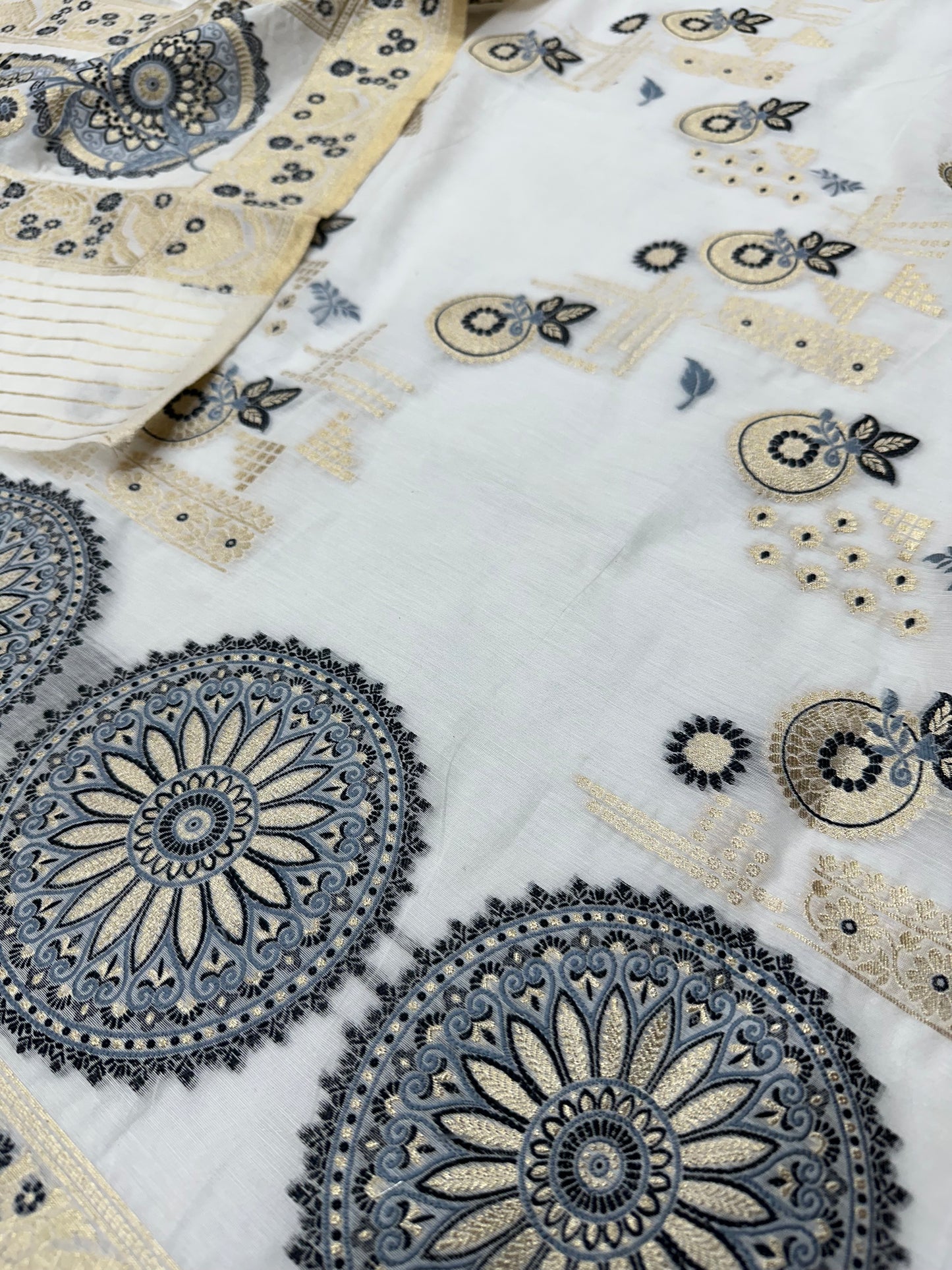 Black n White Premium Banarasi Cotton Suit Set