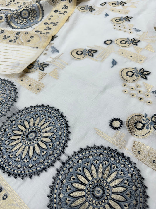 Black n White Premium Banarasi Cotton Suit Set