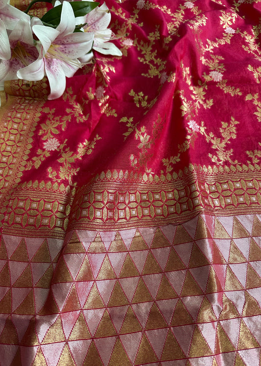 Dark Pink Banarasi Dupatta with Gold  Zari