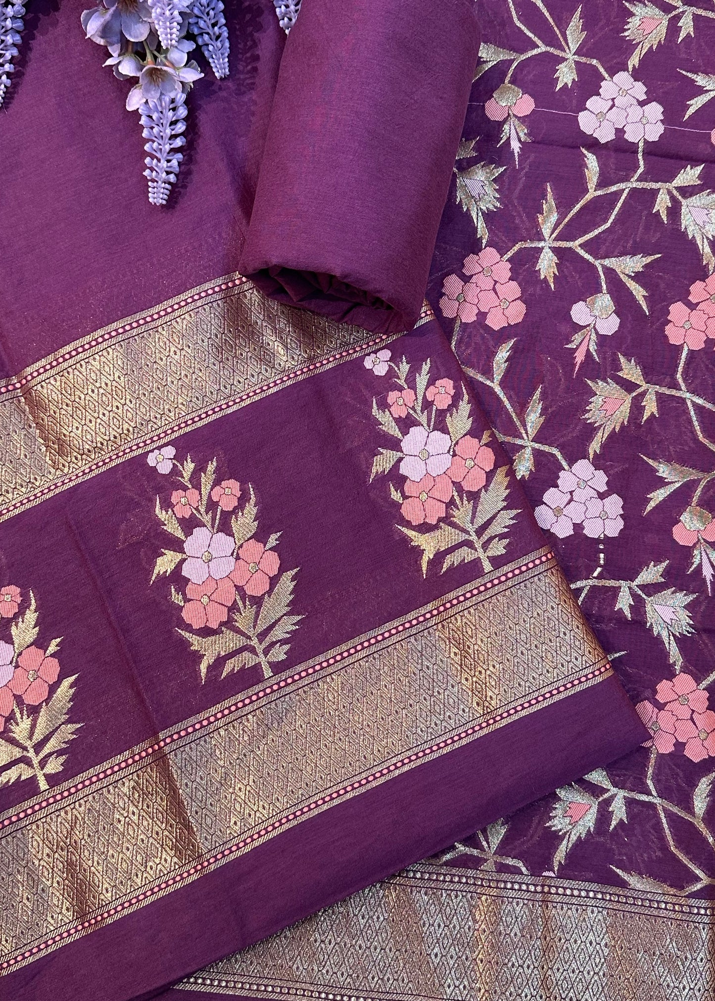 Purple Banarasi Cotton Suit Set