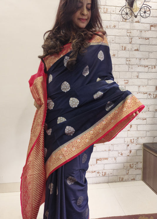 Blue n Red Naina Tissue Silk Saree