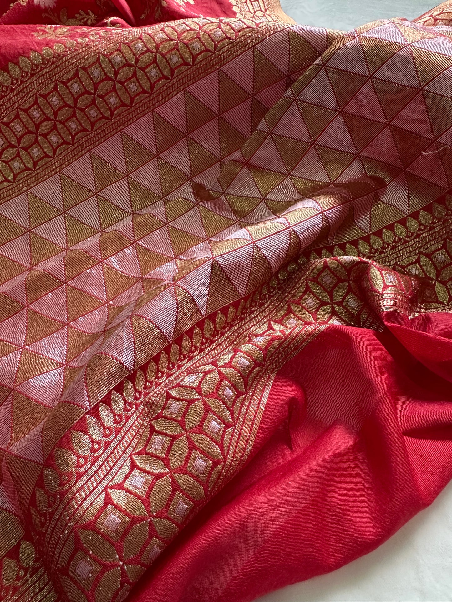 Red Banarasi Dupatta with Gold Zari