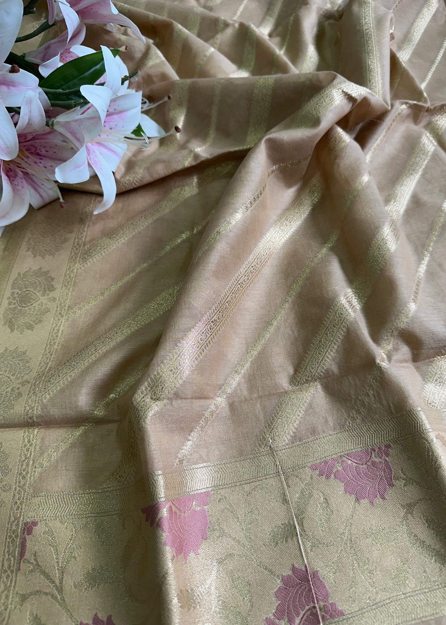 Blush Gold Banarasi Dupatta with Gold Zari