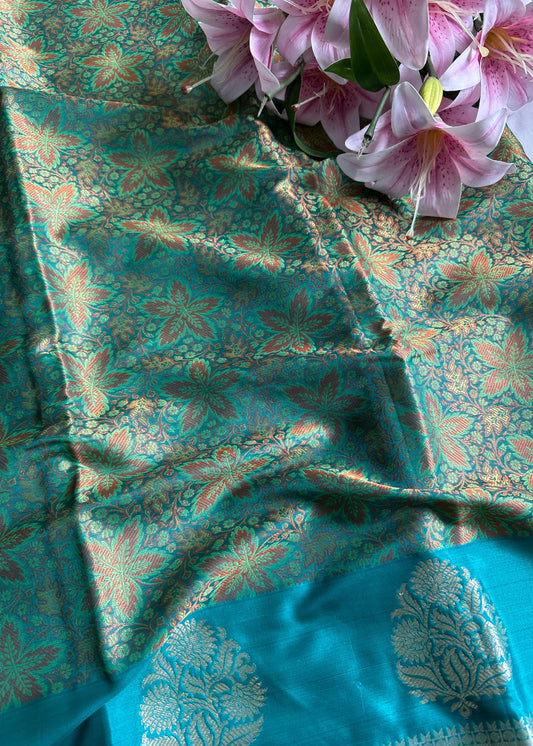 Green Dual Tone Banarasi Tanchui Saree