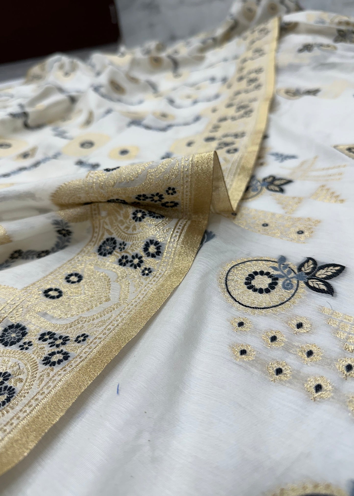 Black n White Premium Banarasi Cotton Suit Set