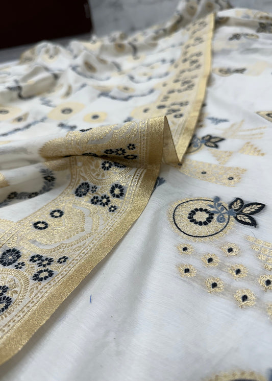 Black n White Premium Banarasi Cotton Suit Set