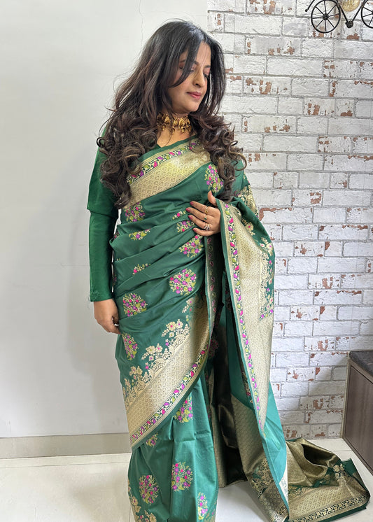 Green Banarasi Katan Silk Saree