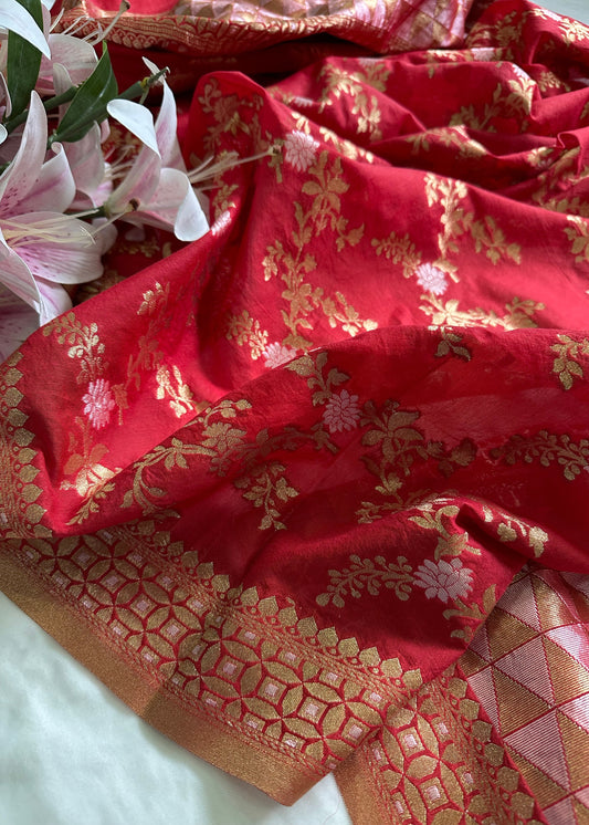 Red Banarasi Dupatta with Gold Zari