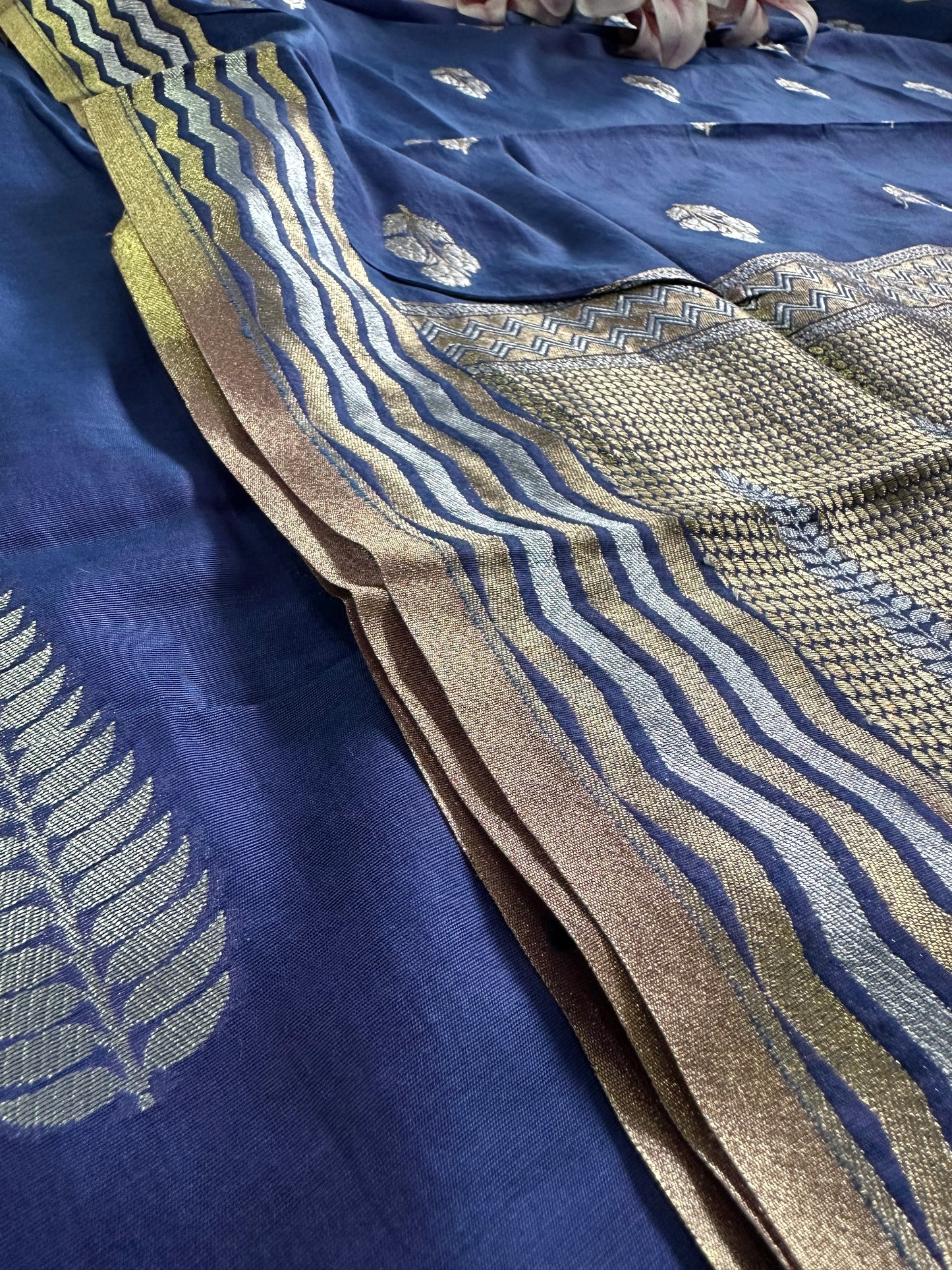 Premium Blue Banarasi Cotton Suit Set