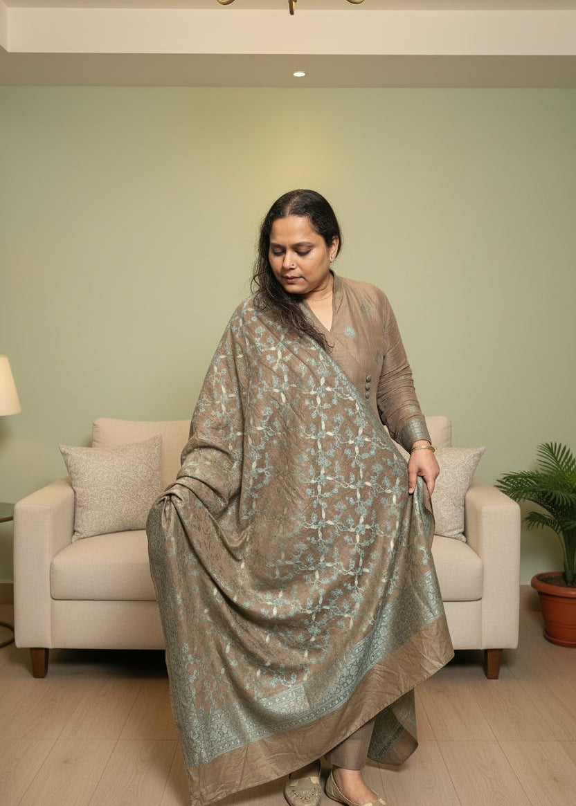 Earthy Brown Pure Cotton Banarasi Suit Set