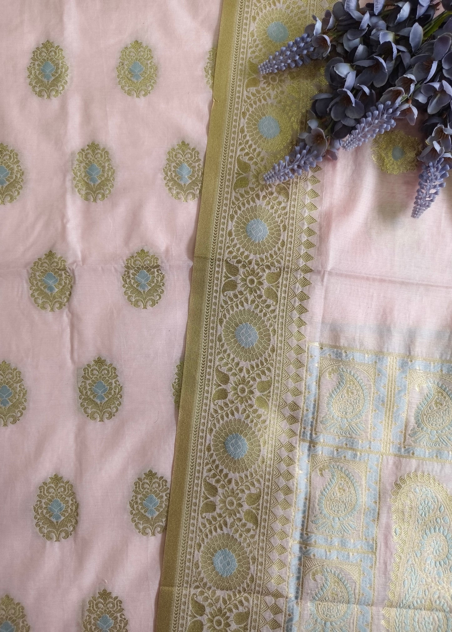 Pink Banarasi Pure Cotton Suit Set