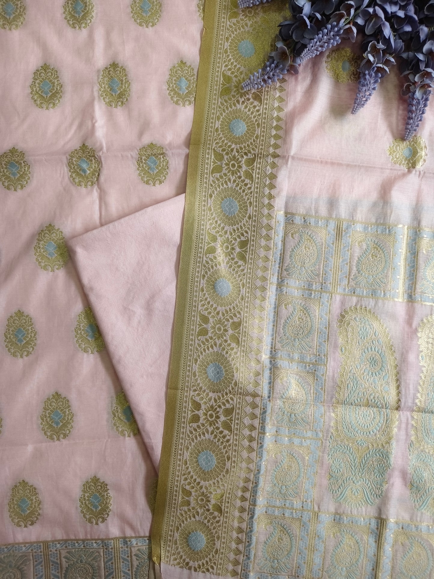 Pink Banarasi Pure Cotton Suit Set