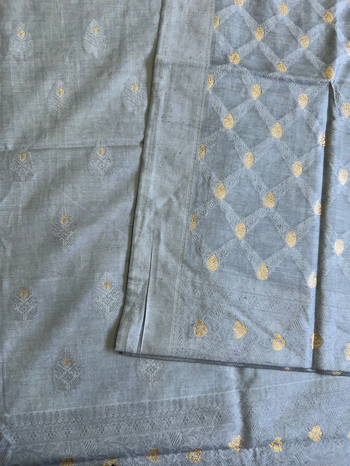 Grey Banarasi Cotton Suit Set
