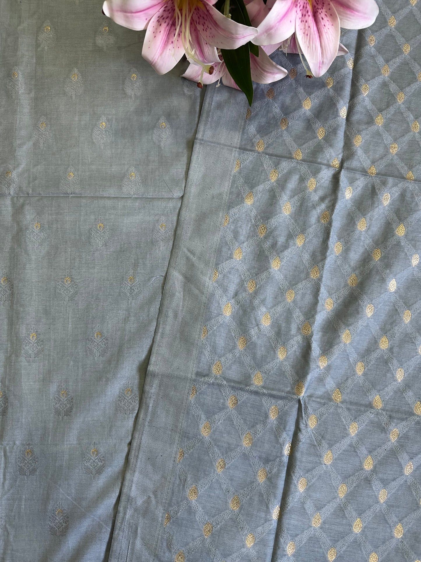 Grey Banarasi Cotton Suit Set