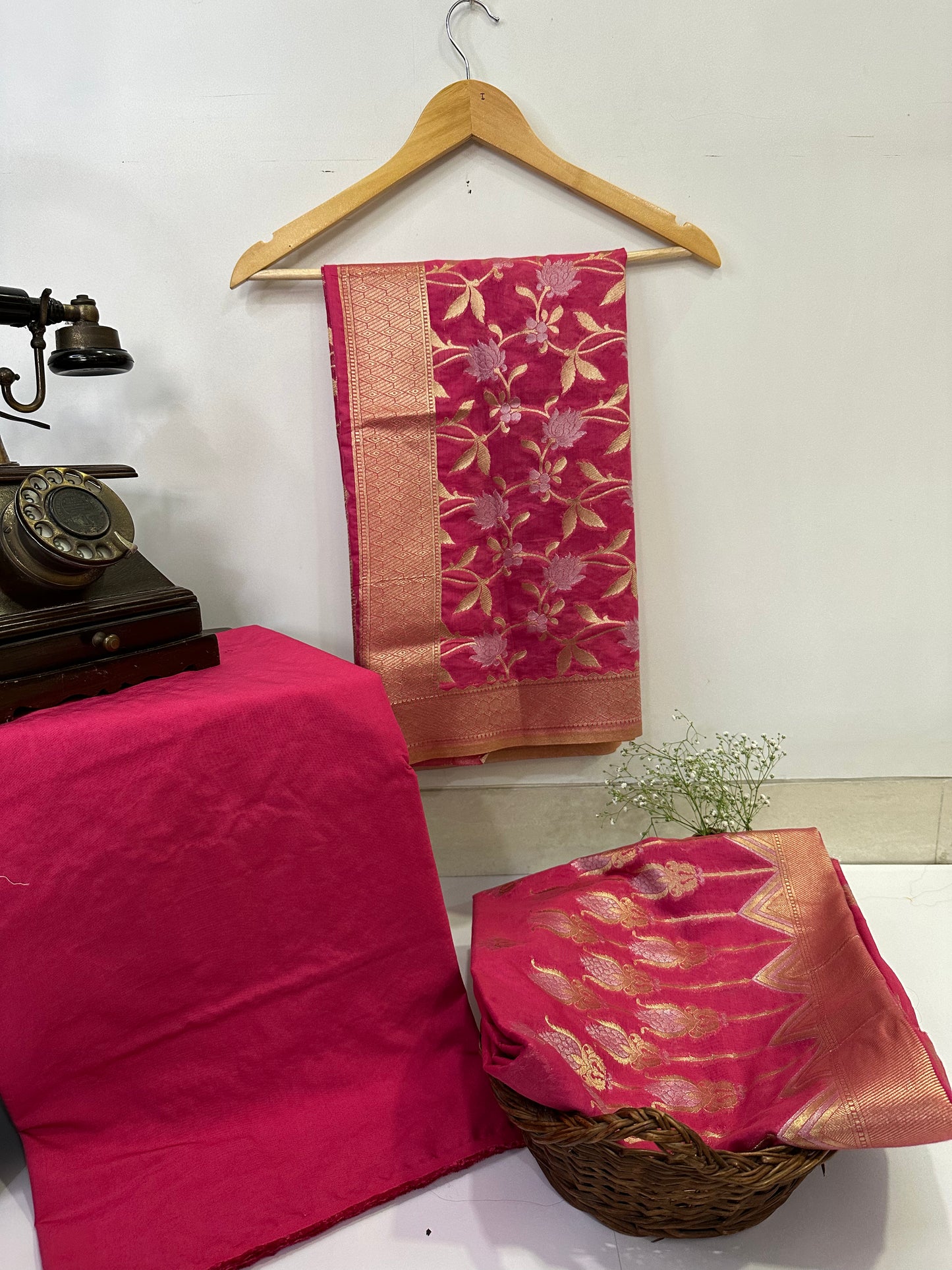 BANARASI COTTON SUIT SET-DARK PINK