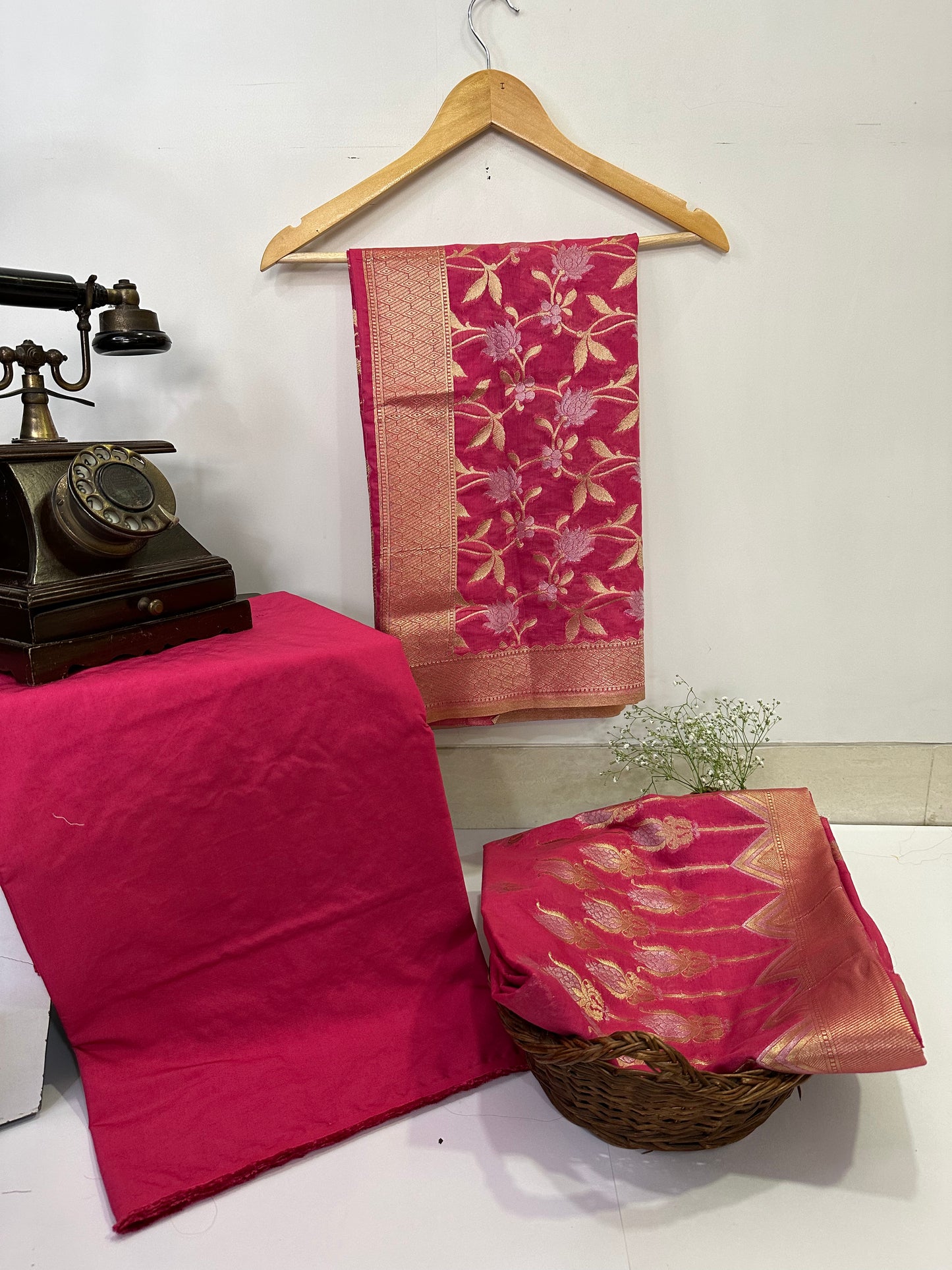 BANARASI COTTON SUIT SET-DARK PINK
