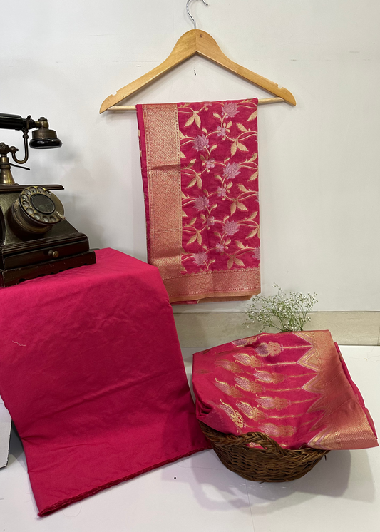 Pink Banarasi Cotton Suit Set