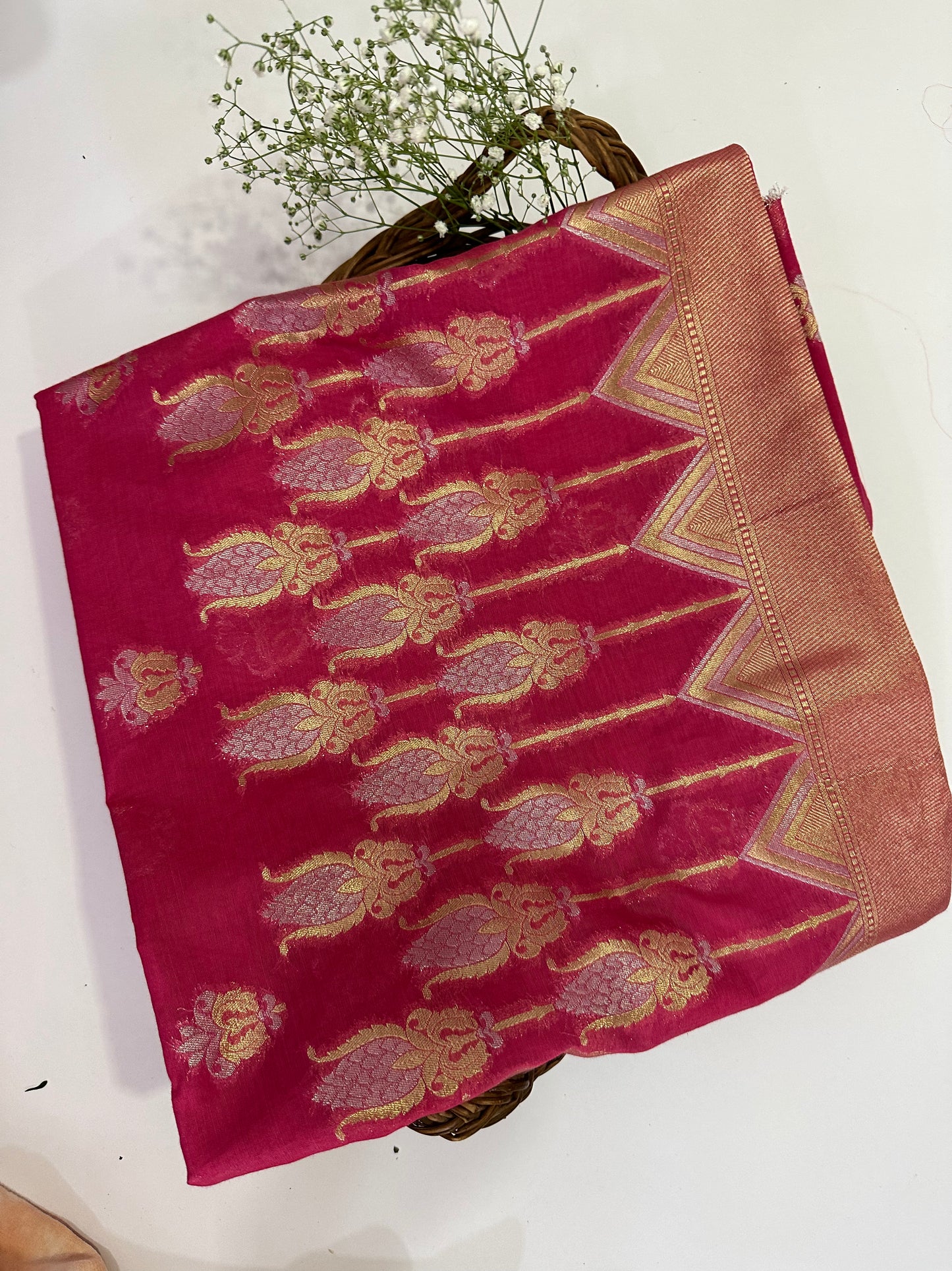 BANARASI COTTON SUIT SET-DARK PINK