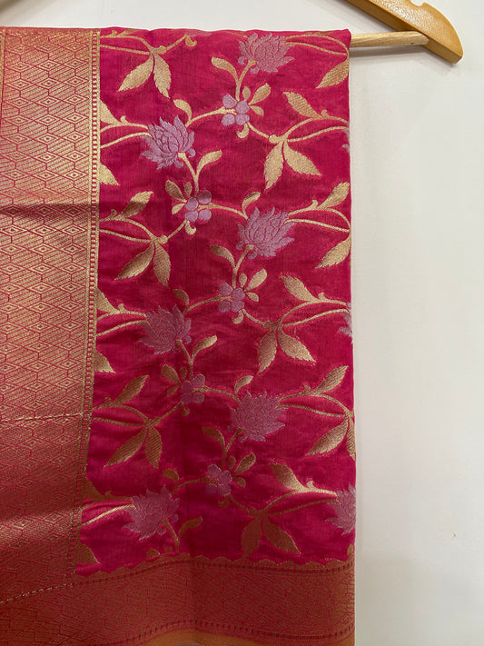 BANARASI COTTON SUIT SET-DARK PINK