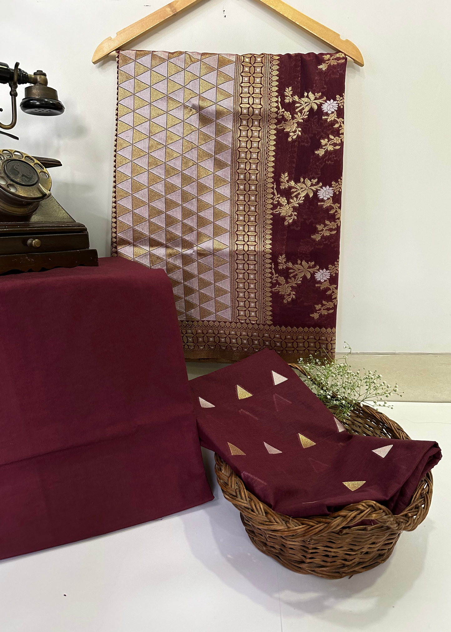 Maroon Banarasi Cotton Suit Set