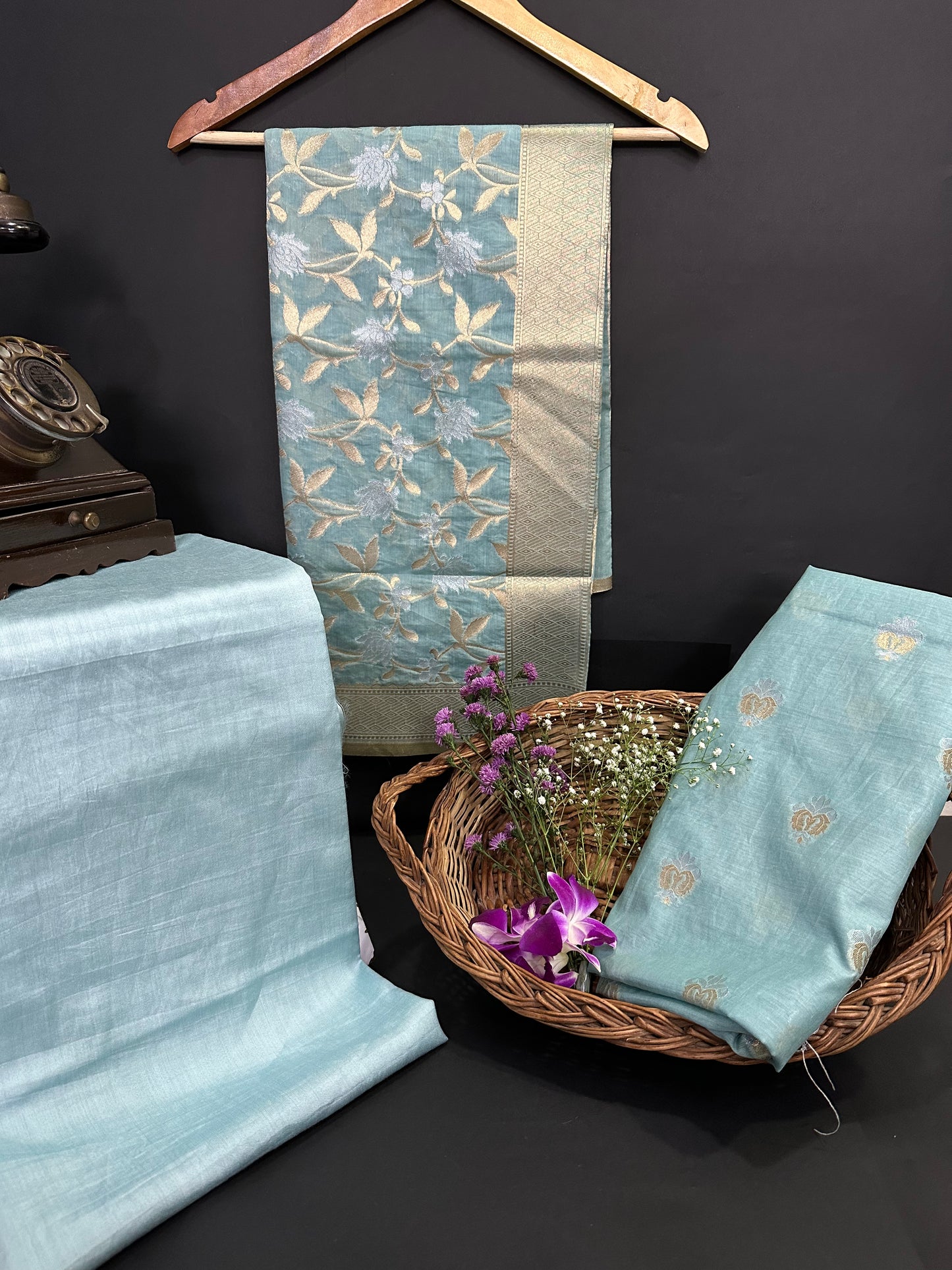 BANARASI COTTON SUIT SET- LIGHT BLUE