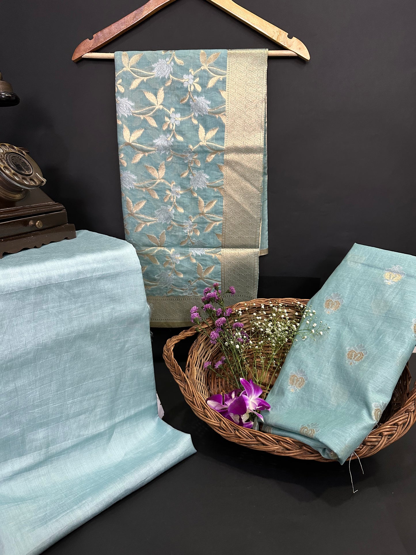 BANARASI COTTON SUIT SET- LIGHT BLUE