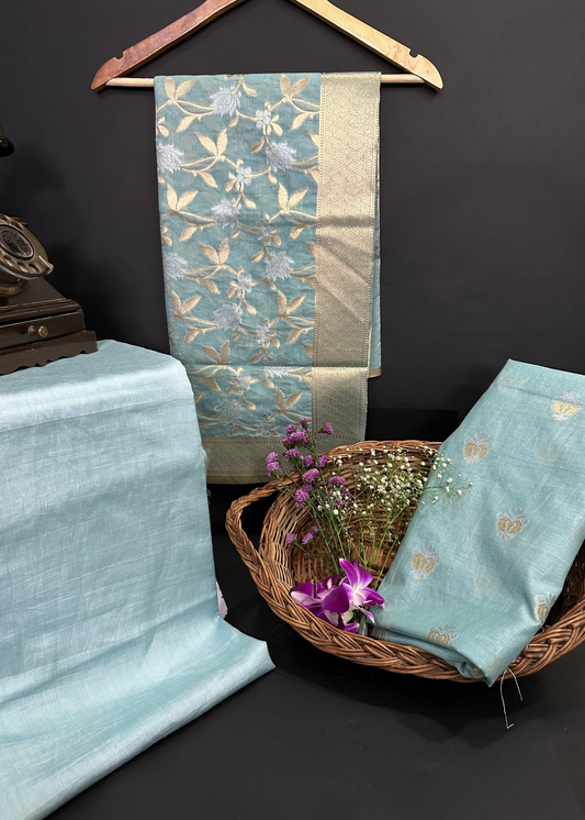 Blue Banarasi Cotton Suit Set