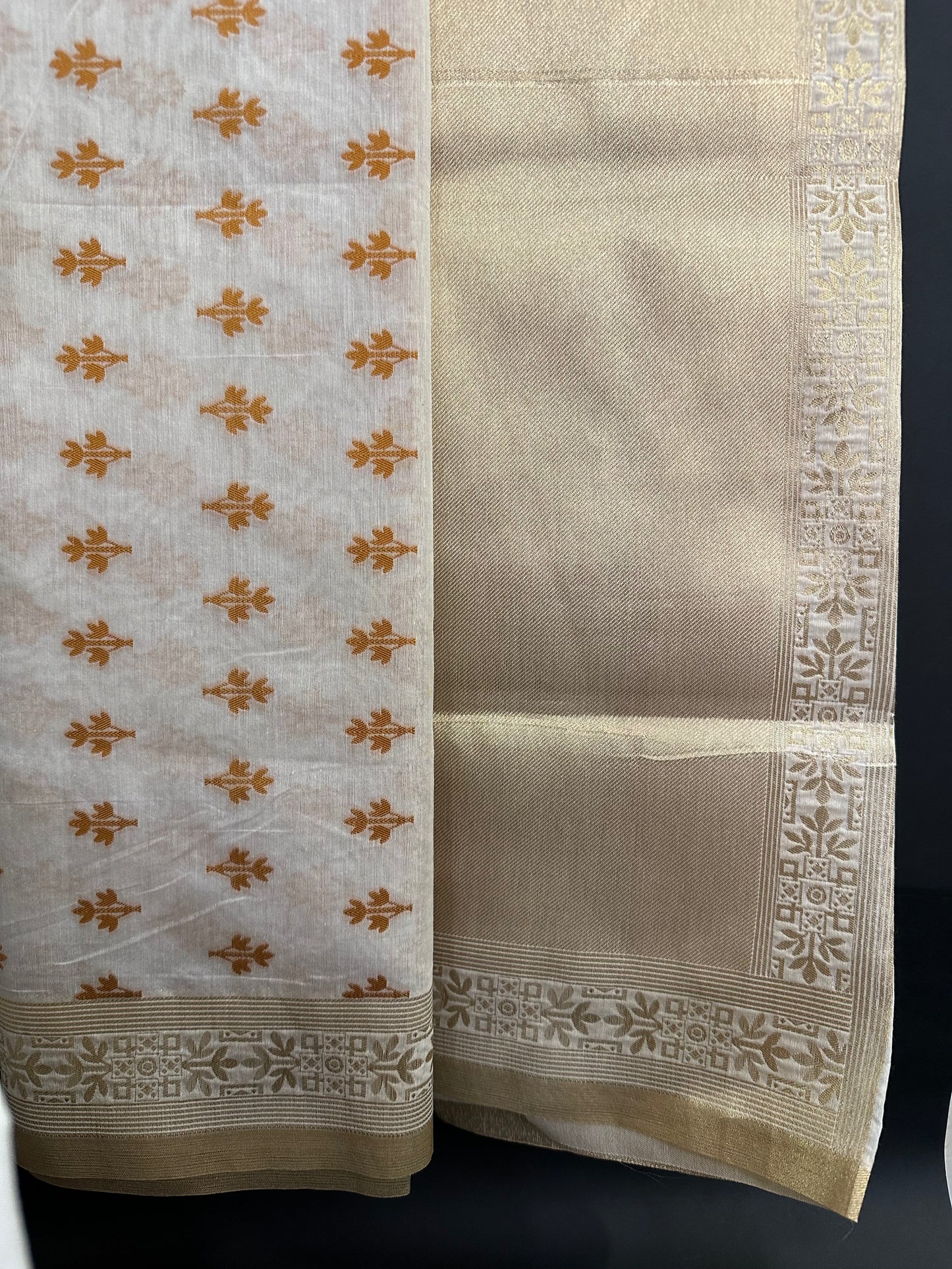 BANARASI COTTON SUIT SET- WHITE AND BROWN