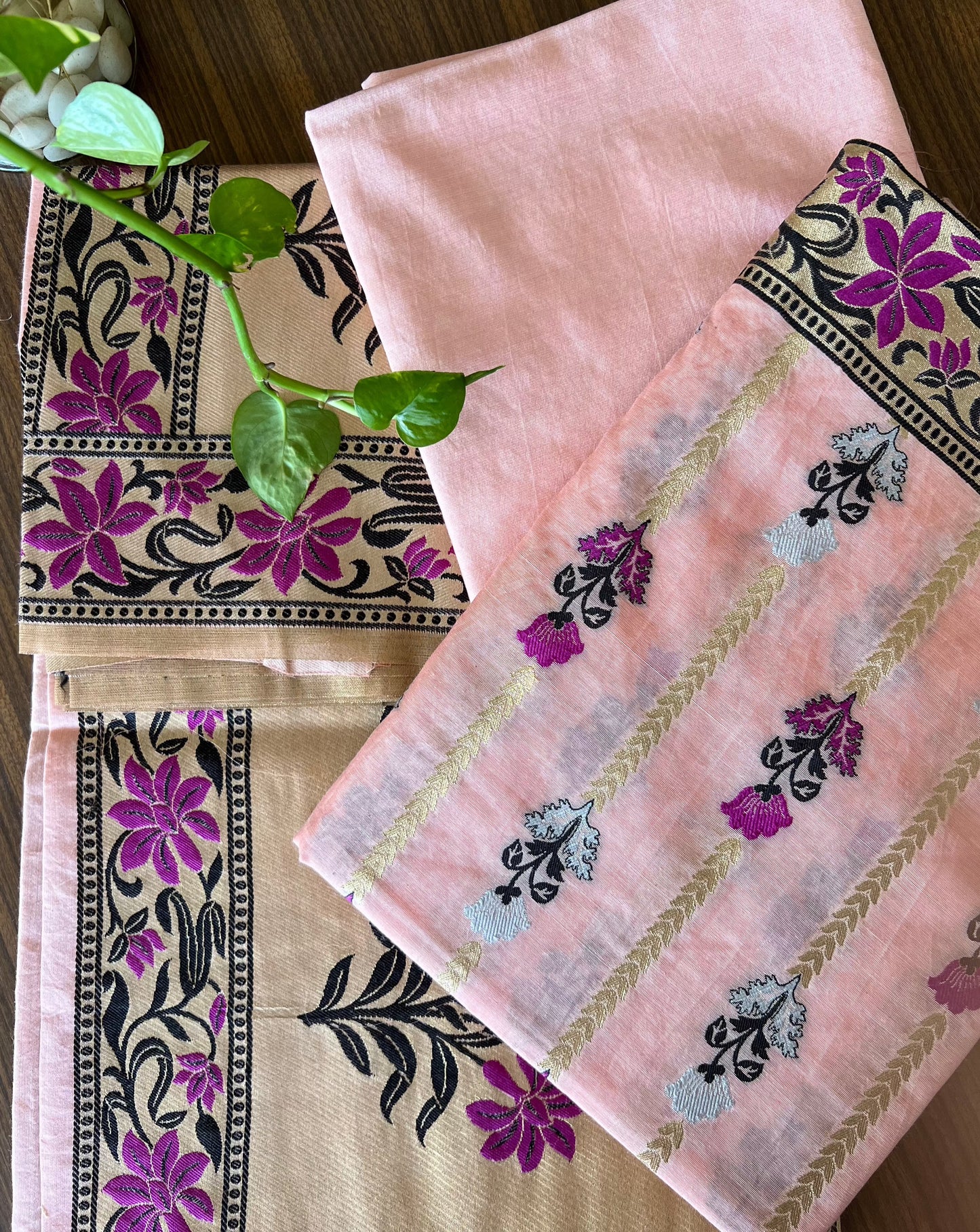 BANARASI COTTON SUIT SET- PEACH