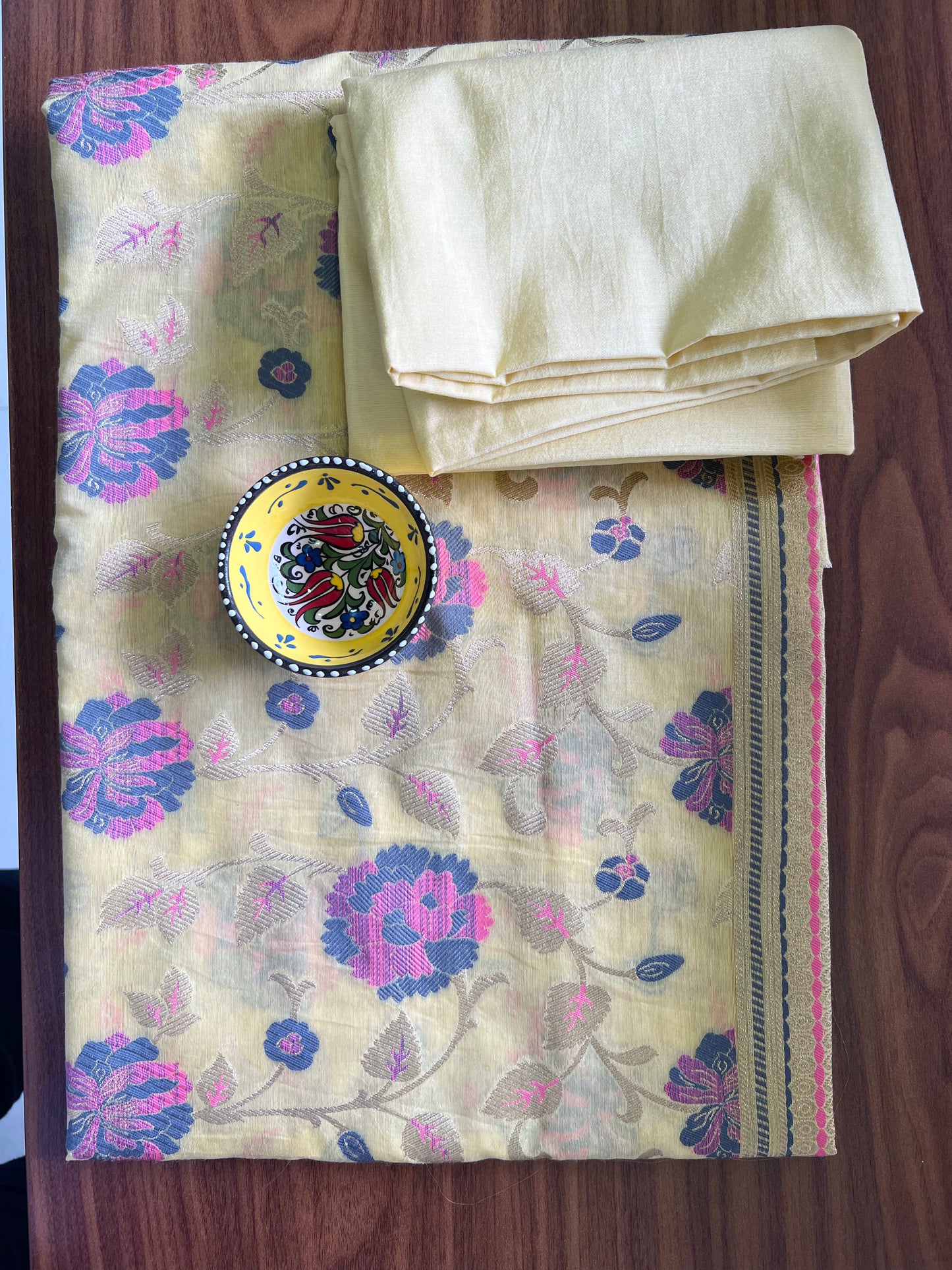 BANARASI COTTON SUIT SET- LIGHT YELLOW