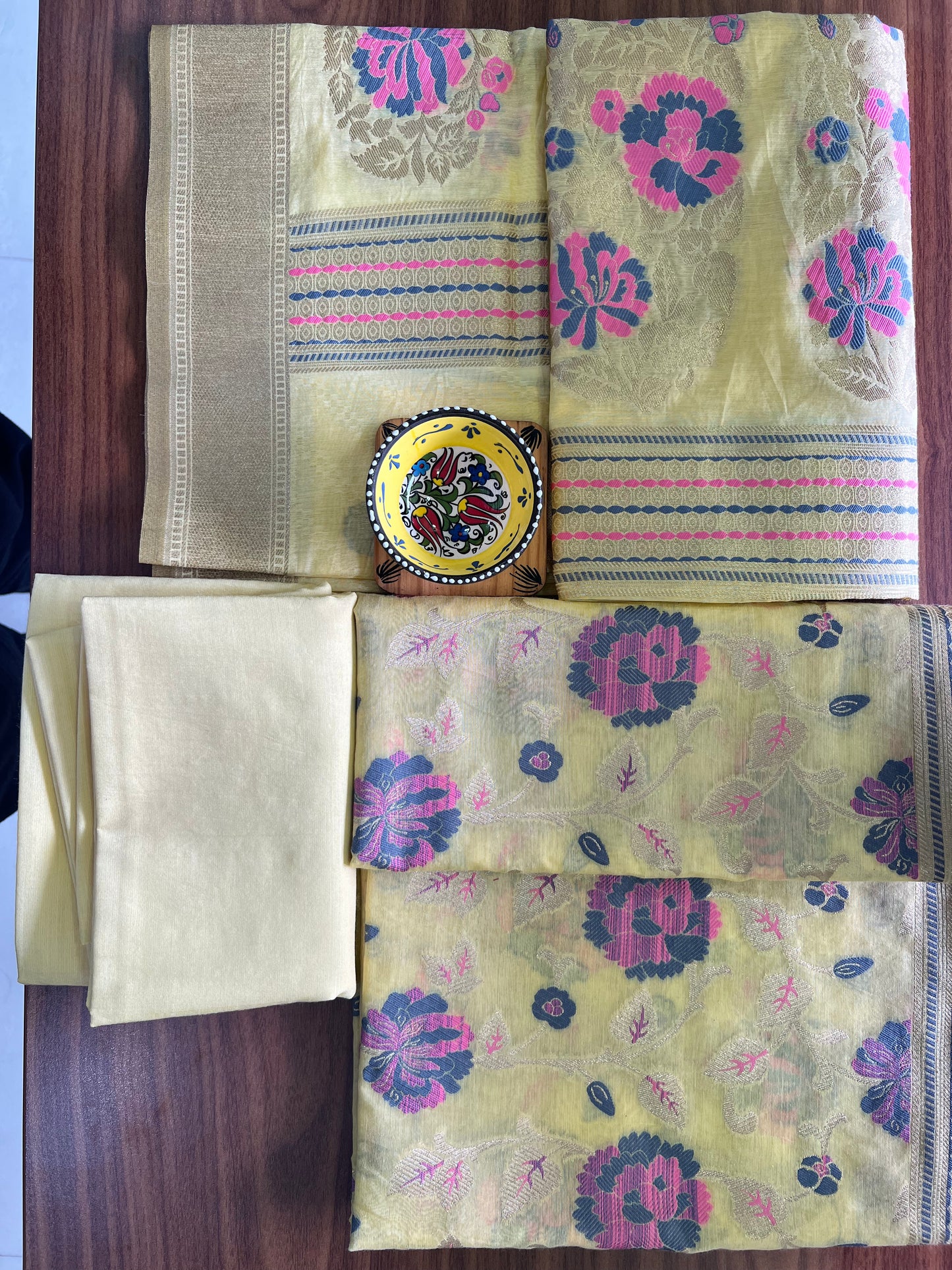 BANARASI COTTON SUIT SET- LIGHT YELLOW