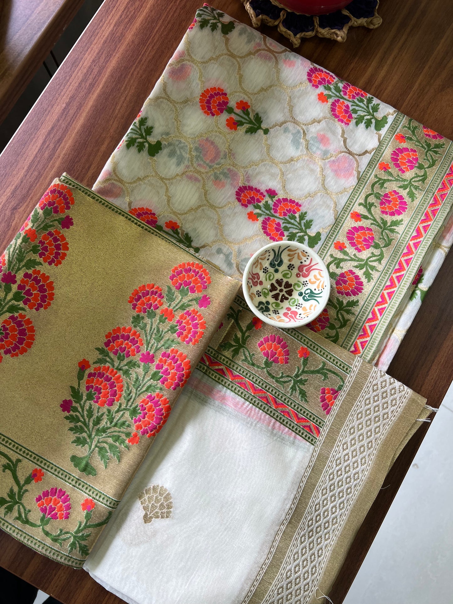 BANARASI COTTON SUIT- RANI PINK AND ORANGE FLORAL