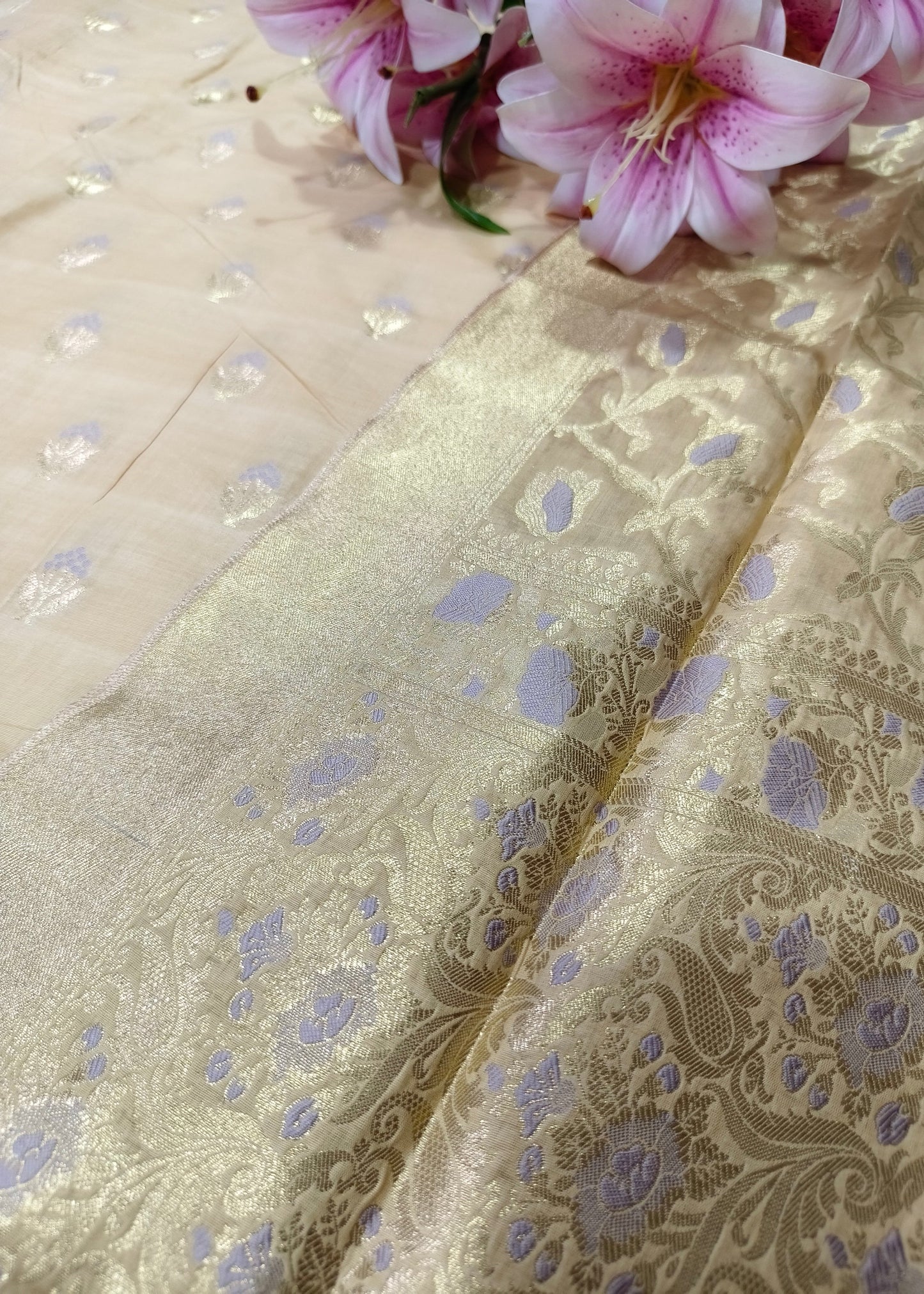 Beige Pure Cotton Banarasi Suit Set