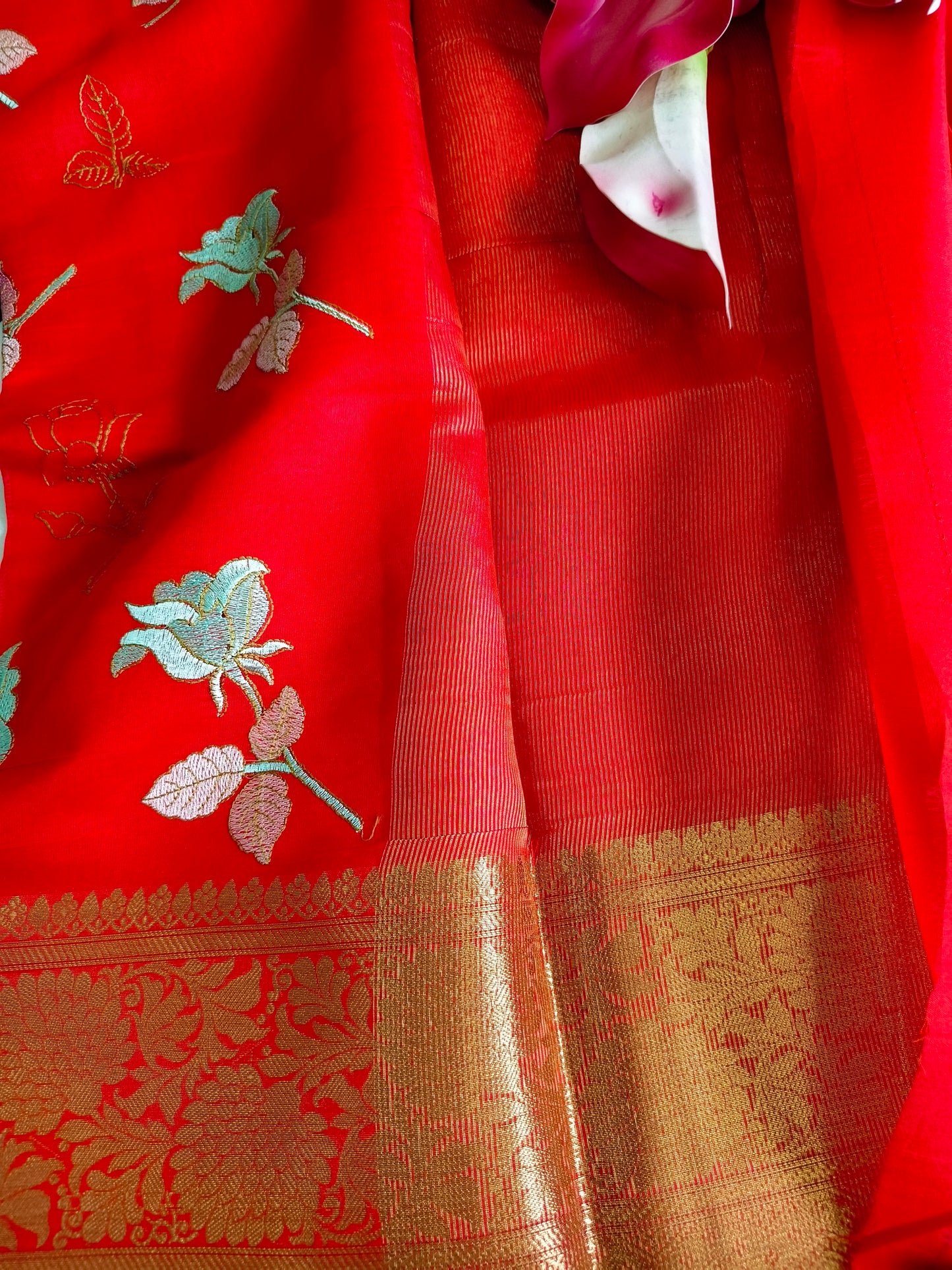 Red Silk Embroidery Saree