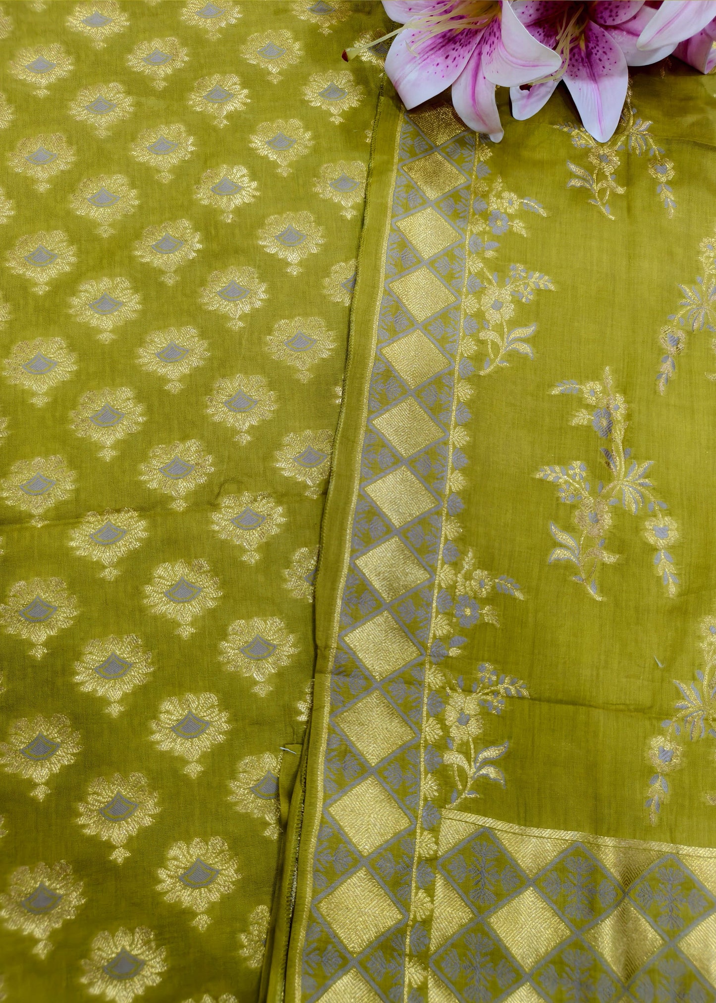 Olive Green Pure Cotton Banarasi Suit Set