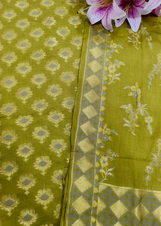 Olive Green Pure Cotton Banarasi Suit Set