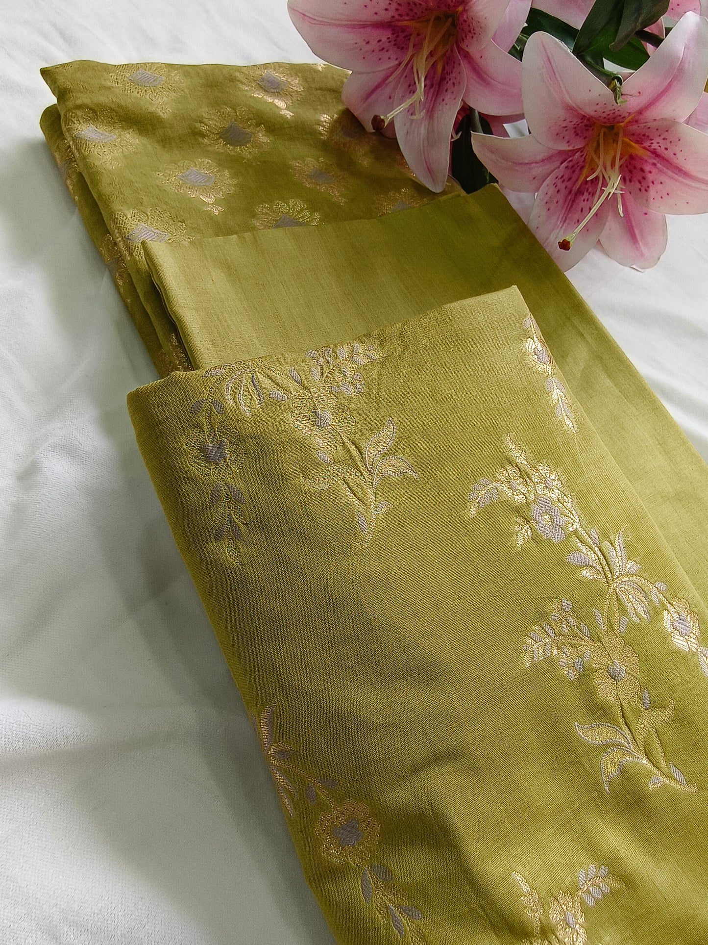 Olive Green Pure Cotton Banarasi Suit Set