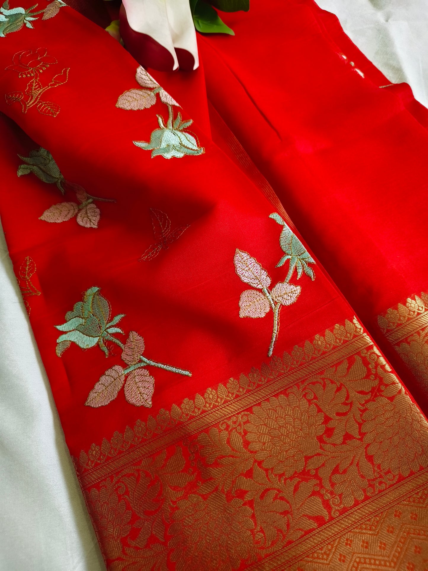 Red Silk Embroidery Saree
