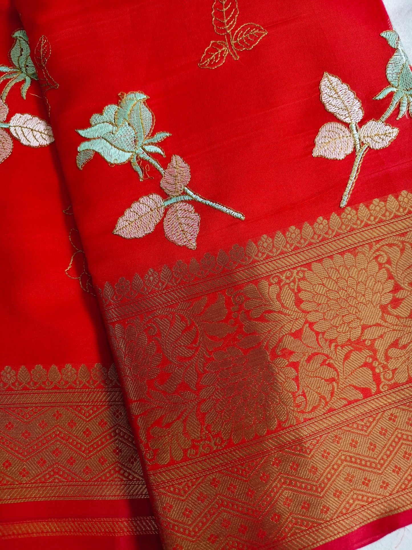 Red Silk Embroidery Saree