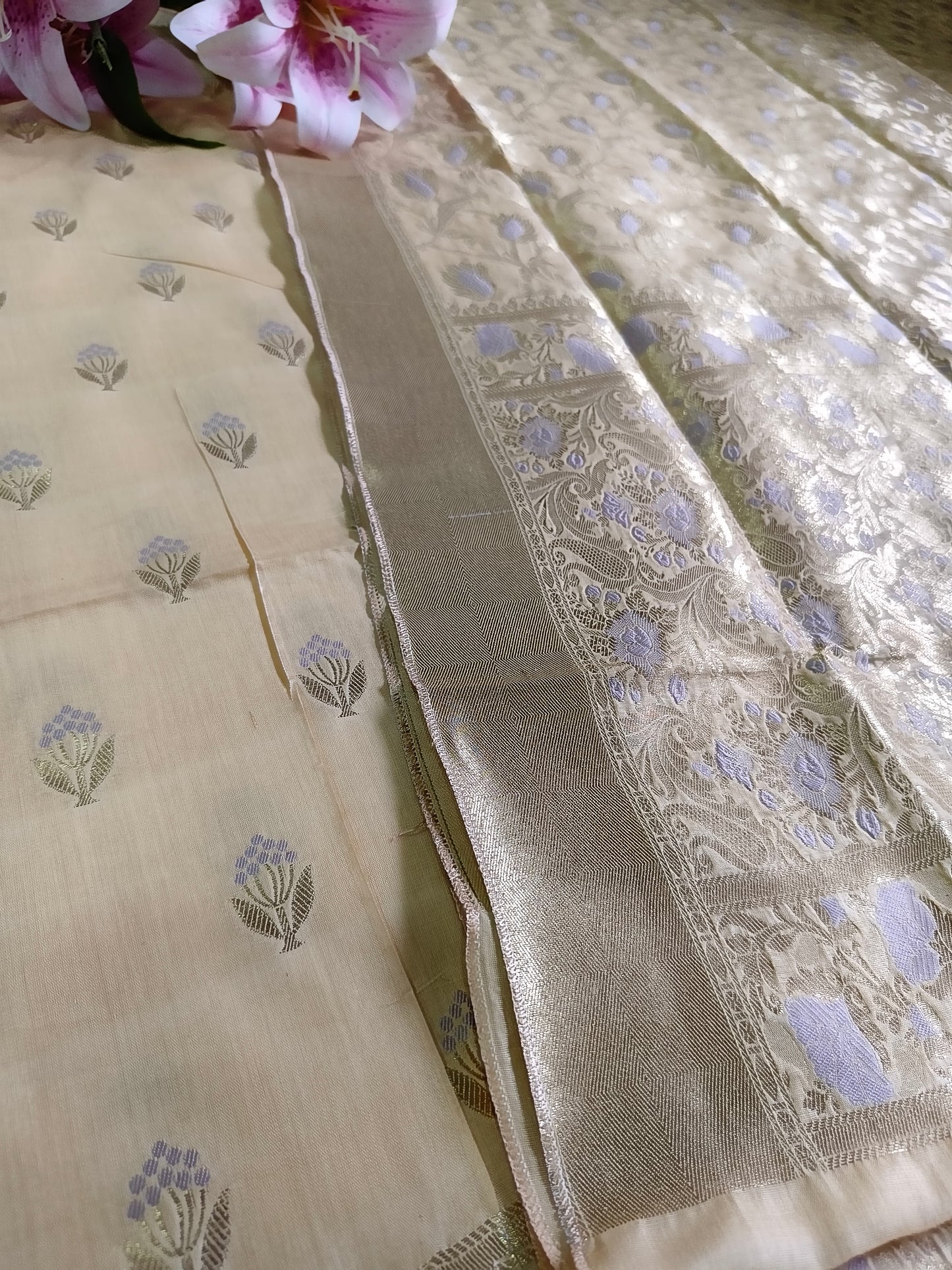 Beige Pure Cotton Banarasi Suit Set