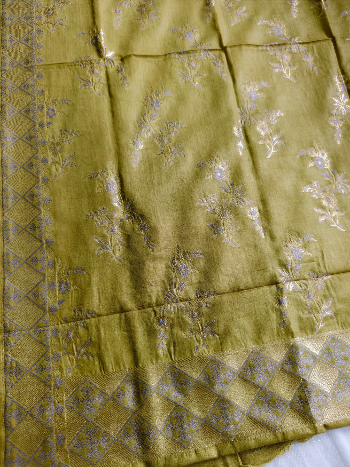 Olive Green Pure Cotton Banarasi Suit Set