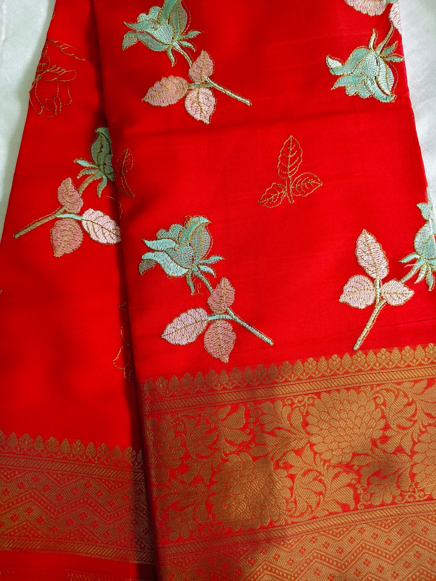 Red Silk Embroidery Saree