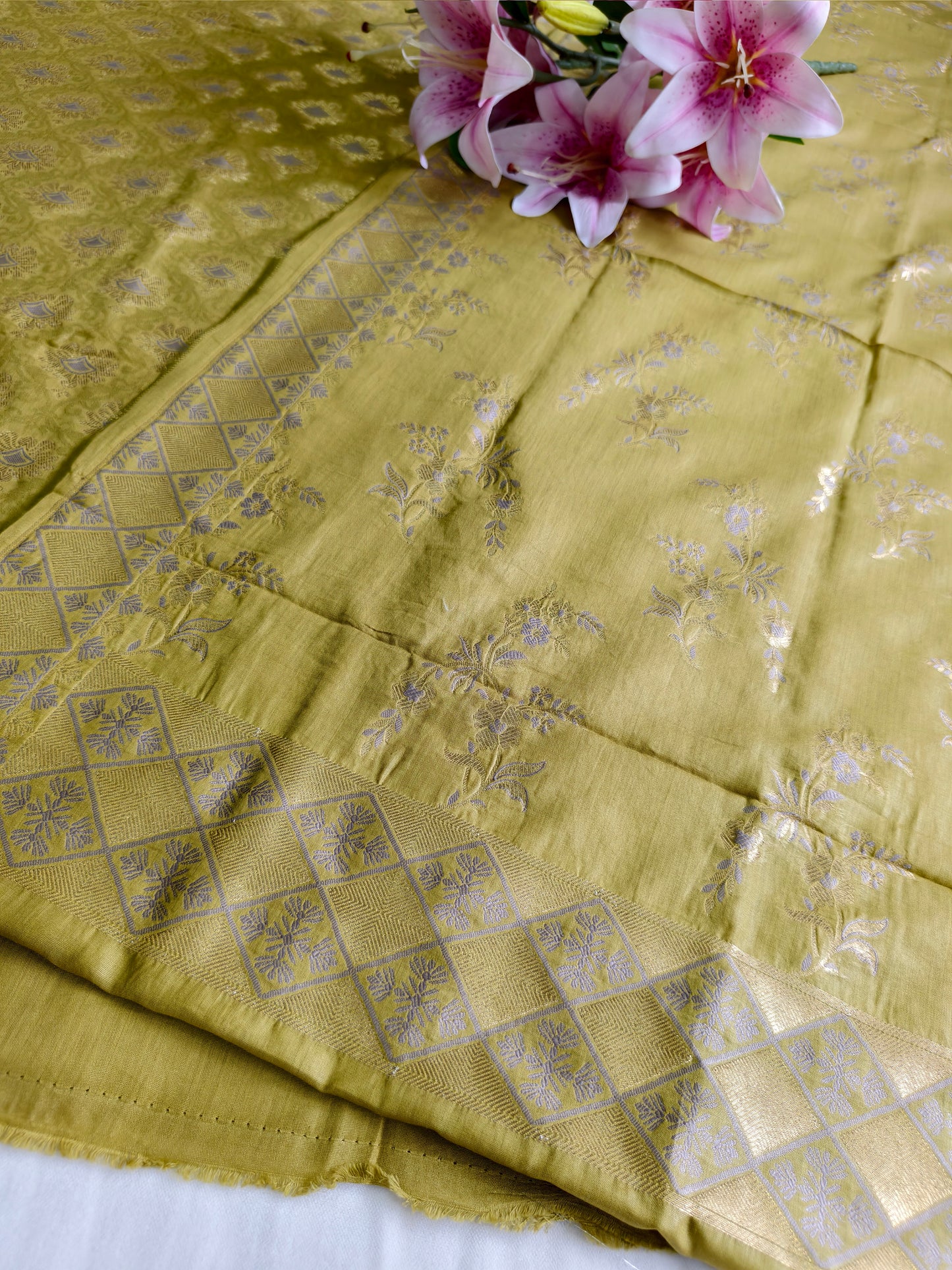 Olive Green Pure Cotton Banarasi Suit Set